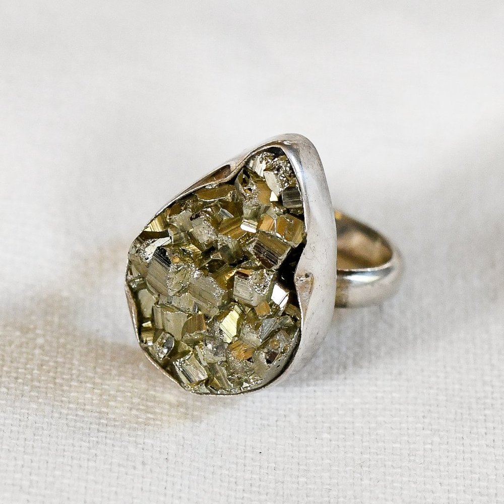 Pyrite Sterling Silver Ring, Sz 7